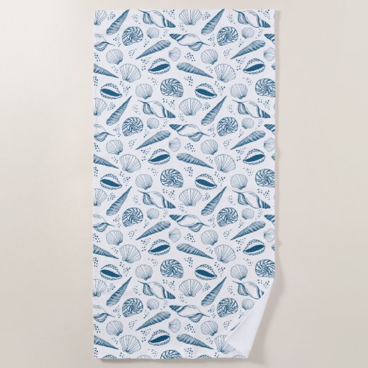 Serviette De Plage Plage bleu de coquillages (Devant)