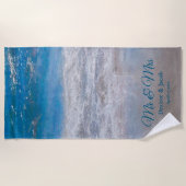 Serviette De Plage Plage Bleu Tropical Ocean Waves Mariage côtier (Devant)