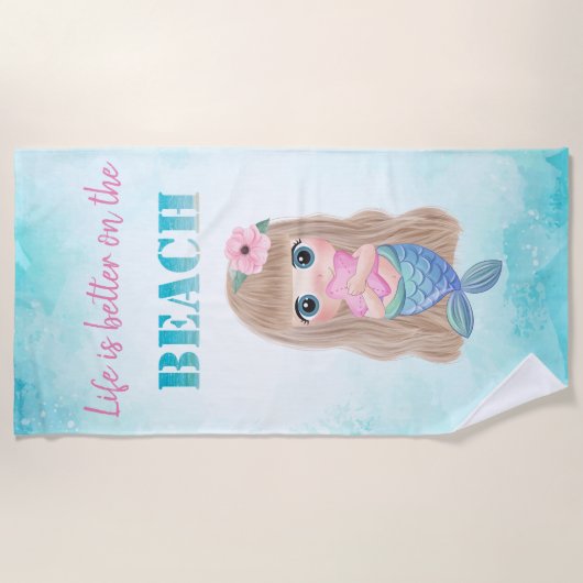 Serviette De Plage Plage Chic, Bébé Sirène (Devant)