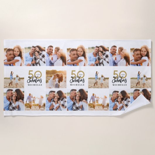 Serviette De Plage Plage chic de 50e anniversaire de collage photo no (Devant)