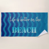 Serviette De Plage Plage Chic, Vagues Bleues (Devant)
