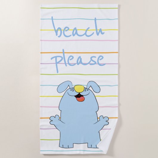 Serviette De Plage Plage Chien bleu "Plage S'il vous plaît" (Devant)