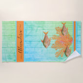 Serviette De Plage Plage côtière Poisson tropical Turquoise Coral ble (Devant)