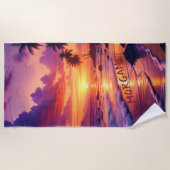 Serviette De Plage Plage de coucher de soleil tropicale customisée -  (Devant)