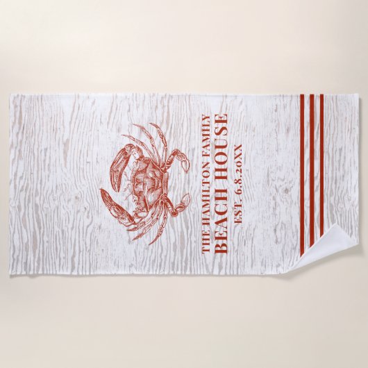 Serviette De Plage Plage de crabe côtier Maison de bois rustique Nom  (Devant)