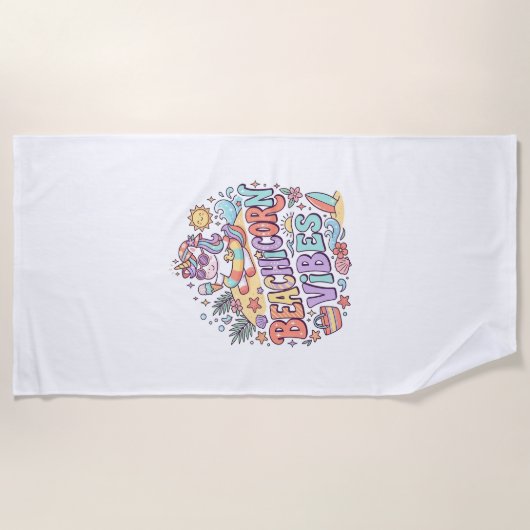 Serviette De Plage Plage de Licorne Vibes Fantaisiste Fond Blanc (Devant)