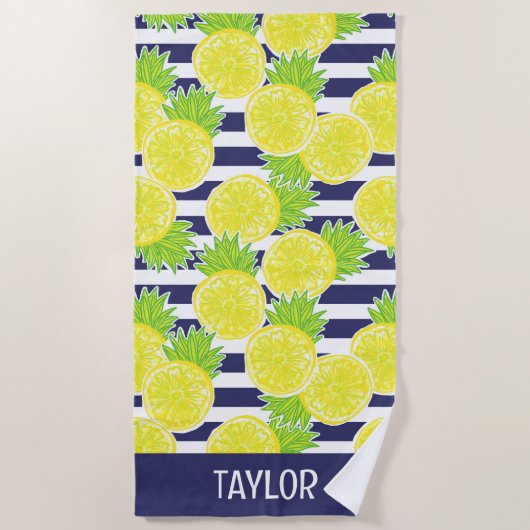Serviette De Plage Plage De Palm De Plage Rugby Stripes Lemons (Devant)