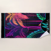 Serviette De Plage Plage de palmiers tropicaux Noir noir monogramme (Devant)