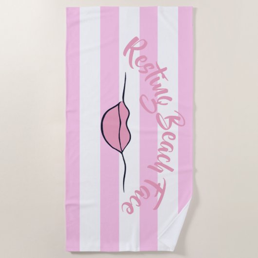 Serviette De Plage Plage de repos Face rayée rose et blanc (Devant)