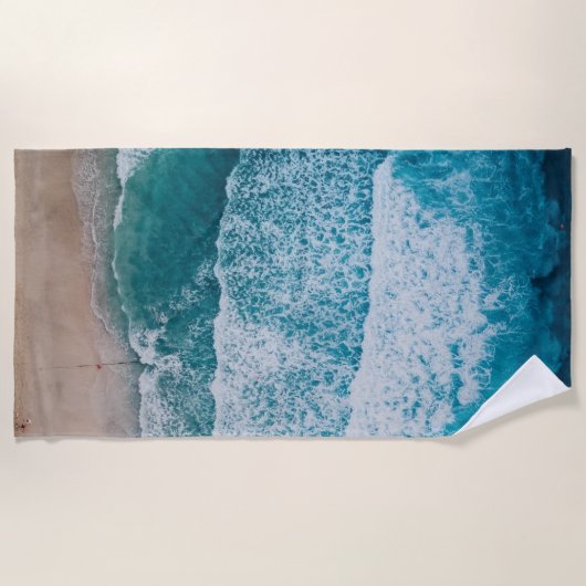 Serviette De Plage Plage de sable des vagues de l'océan bleu (Devant)