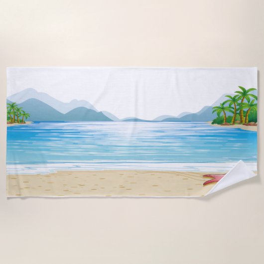 Serviette De Plage Plage d'été amusante Scène d'eau Sable soleil (Devant)