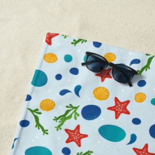 Serviette De Plage Plage d'été avec étoiles de mer, coquillages et ga