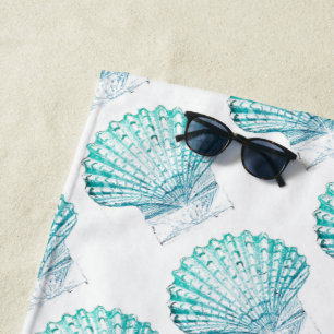 Serviette De Plage plage d'été turquoise couleur bleu mermaid coquill