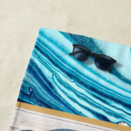 Serviette De Plage Plage Dolphin Blue Marble Famille Monogramme (En situation)