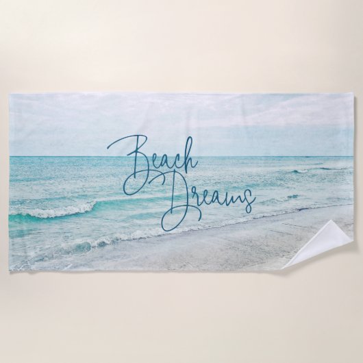 Serviette De Plage Plage Dreams Citation Inspiration Rétro Ocean Wave (Devant)
