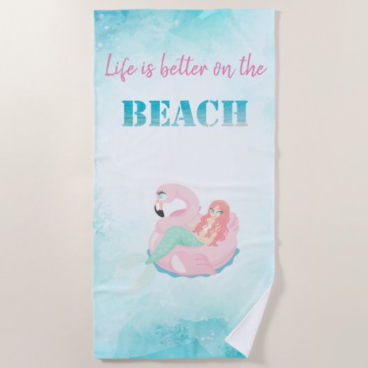 Serviette De Plage Plage élégante et mignonne, sirène (Devant)