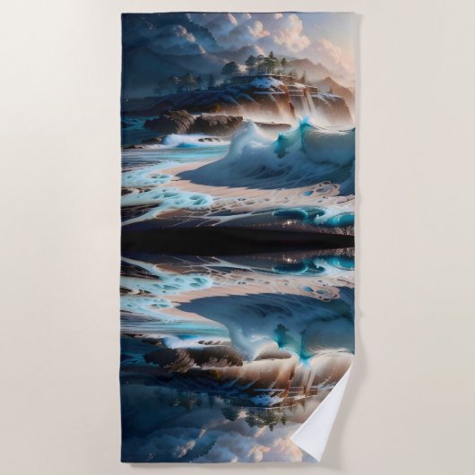 Serviette De Plage Plage Front Ocean Waves Paysage 1 (Devant)