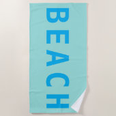 Serviette De Plage PLAGE, gros ciel bleu texte sur Turquoise clair (Devant)