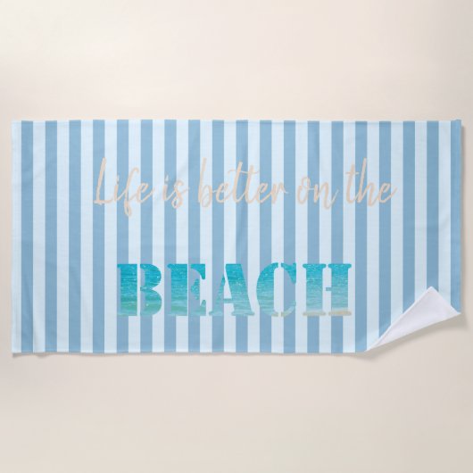 Serviette De Plage Plage Jolie et élégante, Bleu rayé (Devant)