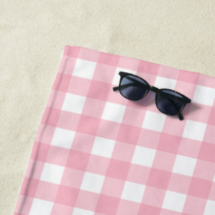 Serviette De Plage Plage Motif en tableau rose et blanc