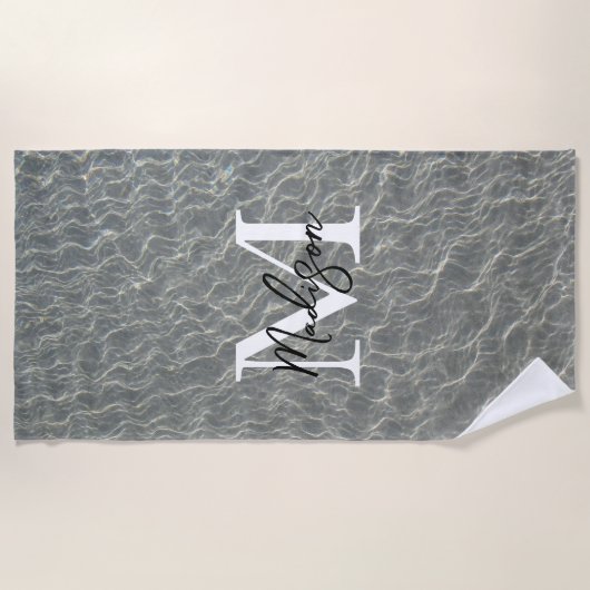 Serviette De Plage Plage Océan Eau Ripples & Sable Monogramme (Devant)