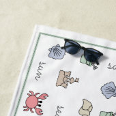 Serviette De Plage Plage personnalisée Château de sable Crabe Coquill (En situation)