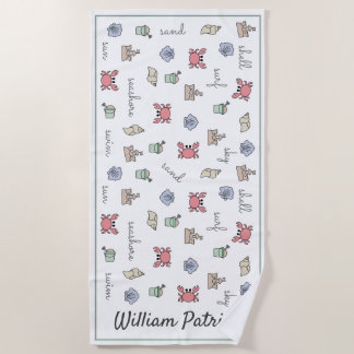 Serviette De Plage Plage personnalisée Château de sable Crabe Coquill