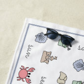 Serviette De Plage Plage personnalisée Château de sable Crabe Coquill (En situation)