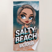 Serviette De Plage Plage salée de Lil' Personnalisé Chibi Océan Bleu (Devant)