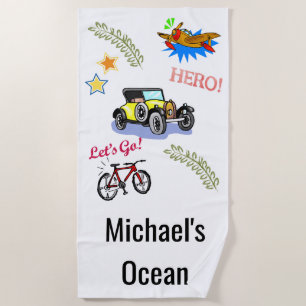 Serviette De Plage Plage Serviette Héros Voiture Vélos Avion