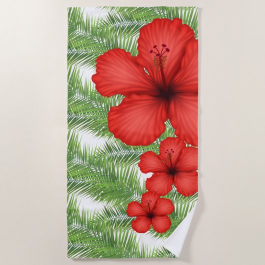 Serviette De Plage Plage Serviette-Palm Tropical & Fleurs (Devant)