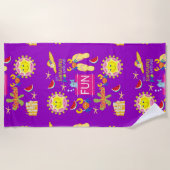 Serviette De Plage Plage Serviette violet soleil amusant (Devant)