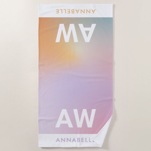 Serviette De Plage Plage simple rose arc-en-ciel pastel monogramme (Devant)