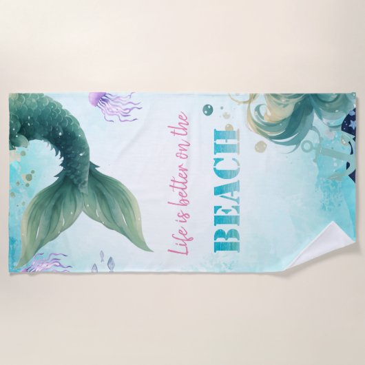 Serviette De Plage Plage Stylish, Queue Mermaid (Devant)