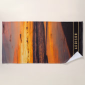 Serviette De Plage Plage Sunset Orange Jaune Tropical Monogramme (Devant)