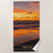 Serviette De Plage Plage Sunset Orange Jaune Tropical Monogramme (Devant)