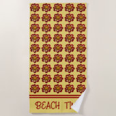 Serviette De Plage Plage Temps Rouge Dahlia motif floral sur Jaune (Devant)
