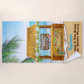 Serviette De Plage Plage Tiki Bar Blue Tropical Paysage Peinture (Devant)