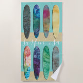 Serviette De Plage Plage Towel Surfboards dans le sable (Devant)