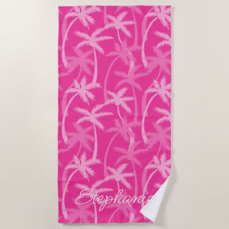Serviette De Plage Plage Tropicale Arbre à Palmes Rose Chaud Monogram