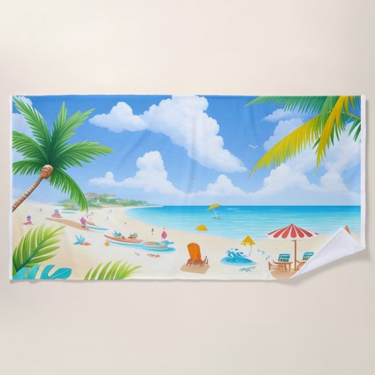 Serviette De Plage Plage tropicale avec palmiers, eau claire (Devant)