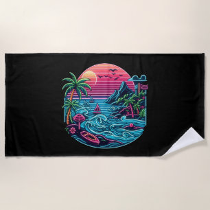 Serviette De Plage Plage tropicale/néon hawaïen