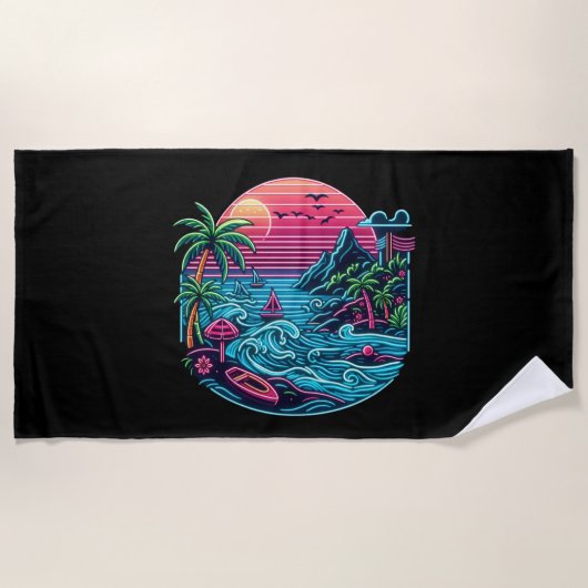 Serviette De Plage Plage tropicale/néon hawaïen (Devant)