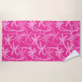 Serviette De Plage Plage tropicale Palmier rose chaud Monogramme (Devant)