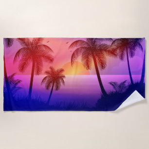 Serviette De Plage Plage tropicale violette au coucher du soleil