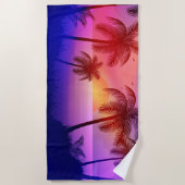 Serviette De Plage Plage tropicale violette au coucher du soleil (Devant)