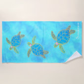 Serviette De Plage Plage turquoise de tortue marine marine sur mesure (Devant)