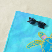 Serviette De Plage Plage turquoise de tortue marine marine sur mesure (En situation)