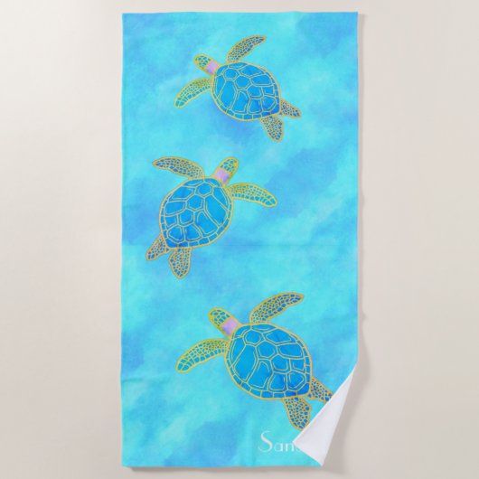 Serviette De Plage Plage turquoise de tortue marine marine sur mesure (Devant)