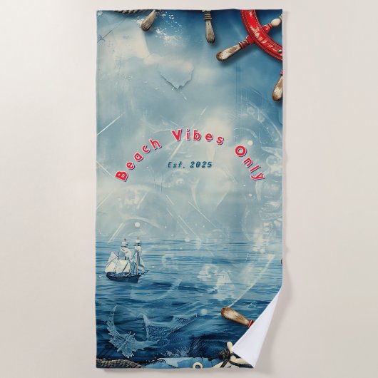 Serviette De Plage Plage Vibes Nautique Plage Serviette (Devant)